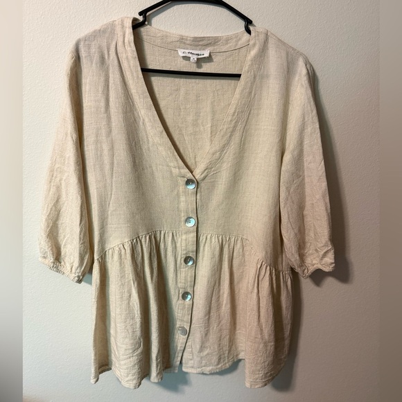MACARON Cream Buttoned Peplum Blouse - Picture 1 of 4